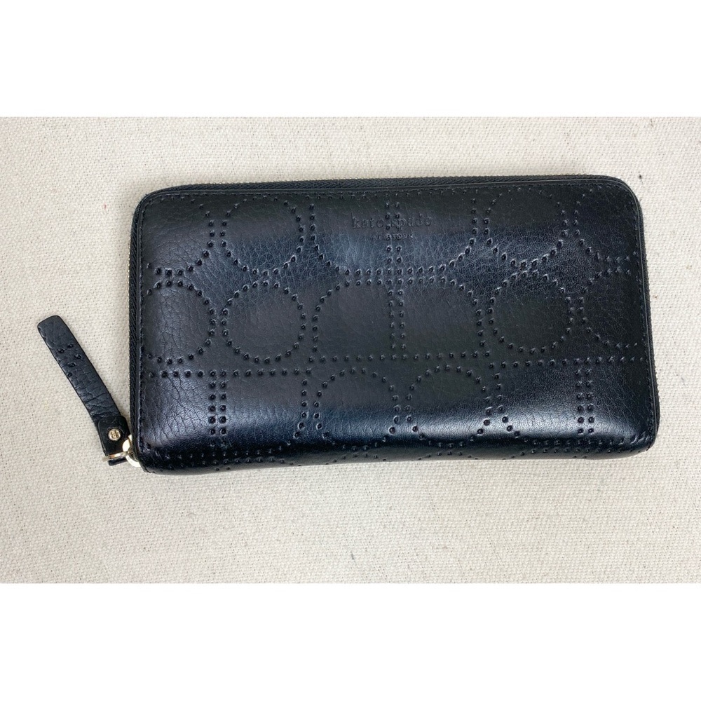 Kate Spade Black Perforated Leather Zip Around Wallet